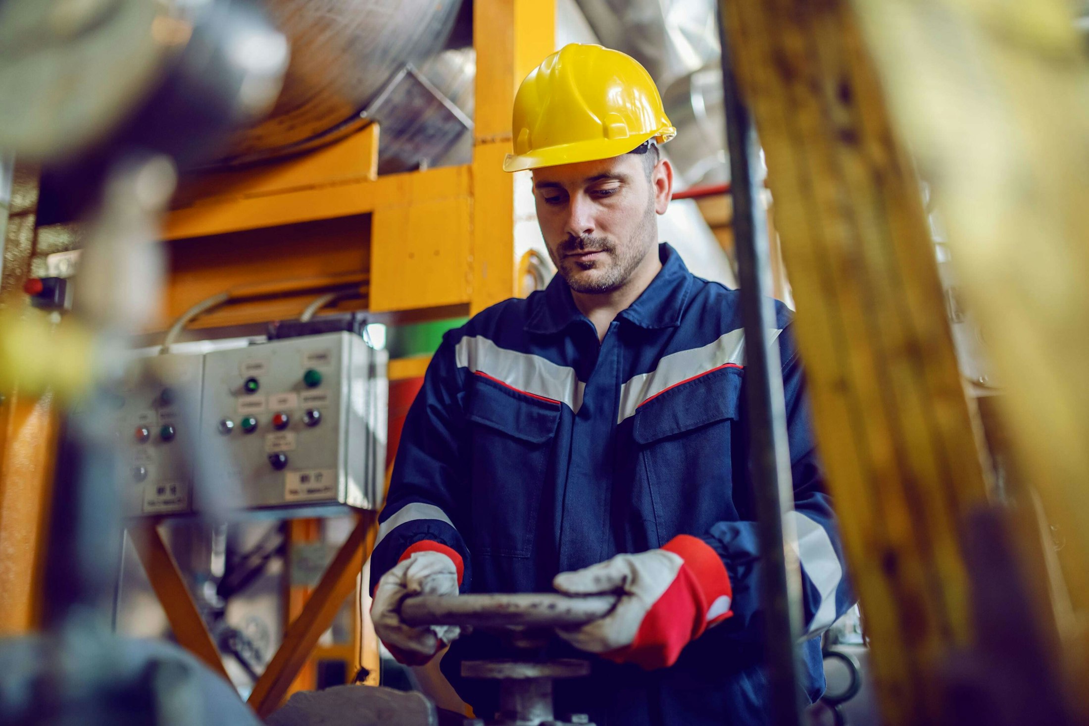 Factory worker with hard hat